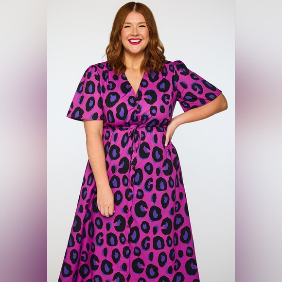 Marley Cotton Purple Leopard Dress, Plus Size 20 - Picture 2 of 11